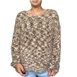 Simply Noelle Fuzzy Fall Pullover Sweater Brown Women Size Small Medium